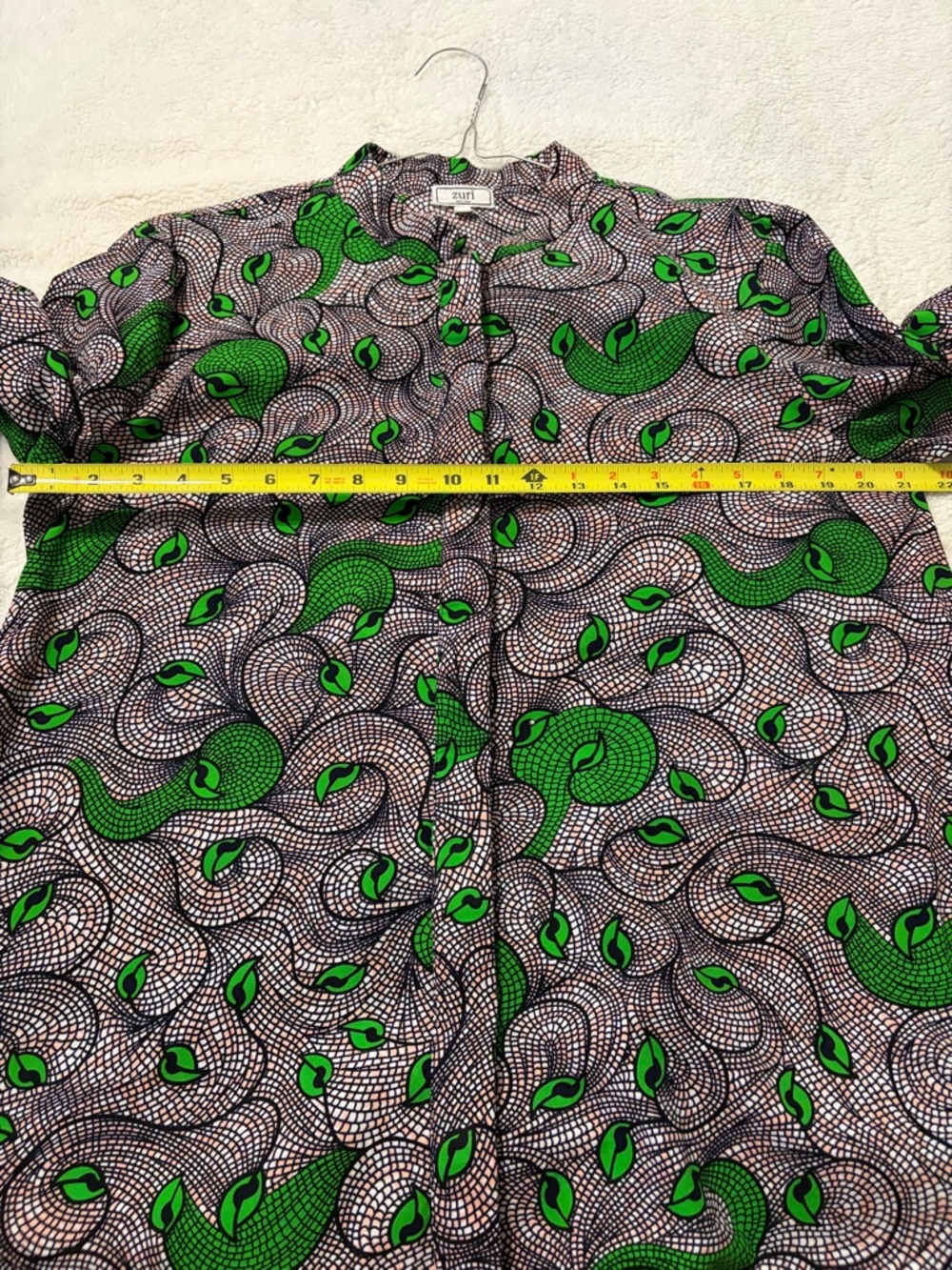 Zuri Alfalfa Green Patterned Mini Dress - Button-Front Shirt Dress - Picture 4 of 7